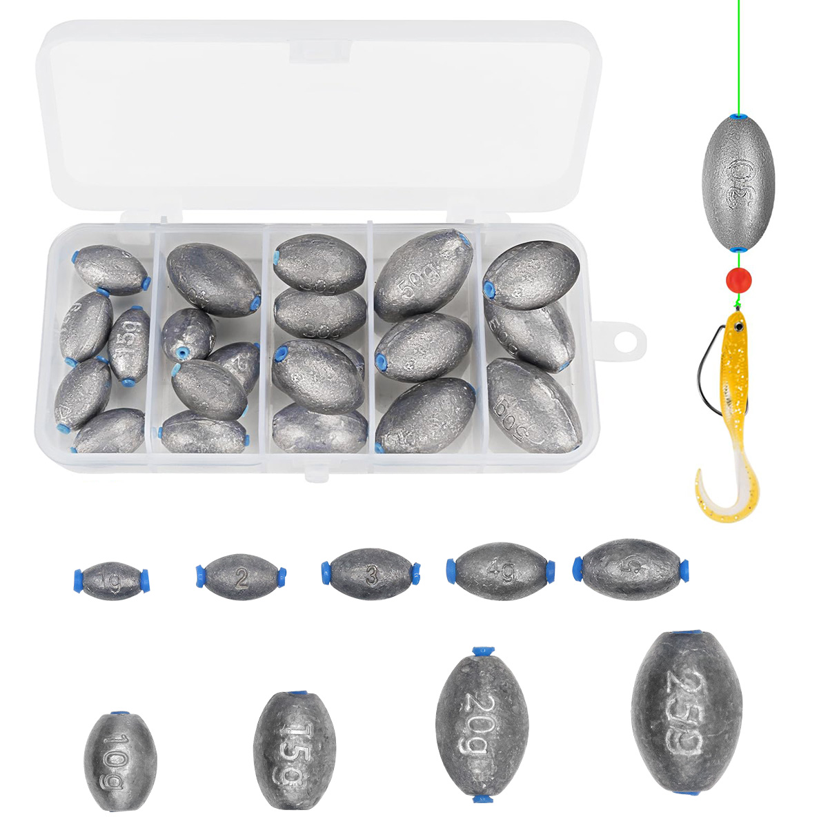 Bass Fishing Lure - Ei-förmige Angelbleie Sortiment Bleigewichte Ovale Form