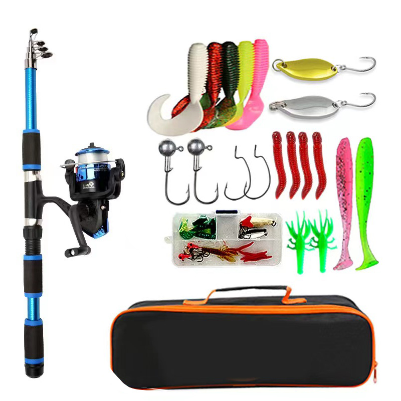 Fishing Equipment Online - Angelruten-Set, Komplettset mit Teleskop-Angelrute und Spinnrolle,