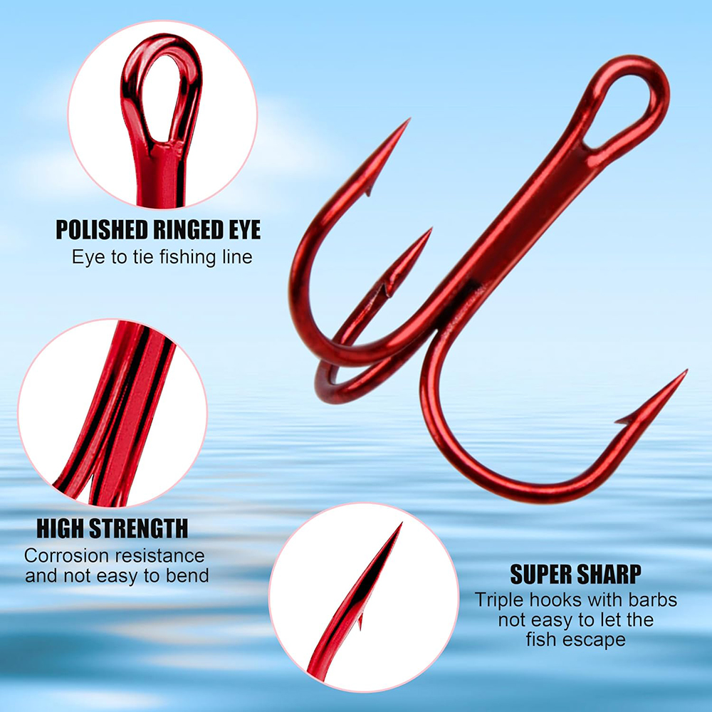 200 Stück rote Dreifach-Angelh – Fishing Equipment Shop Bewertung und Preis
